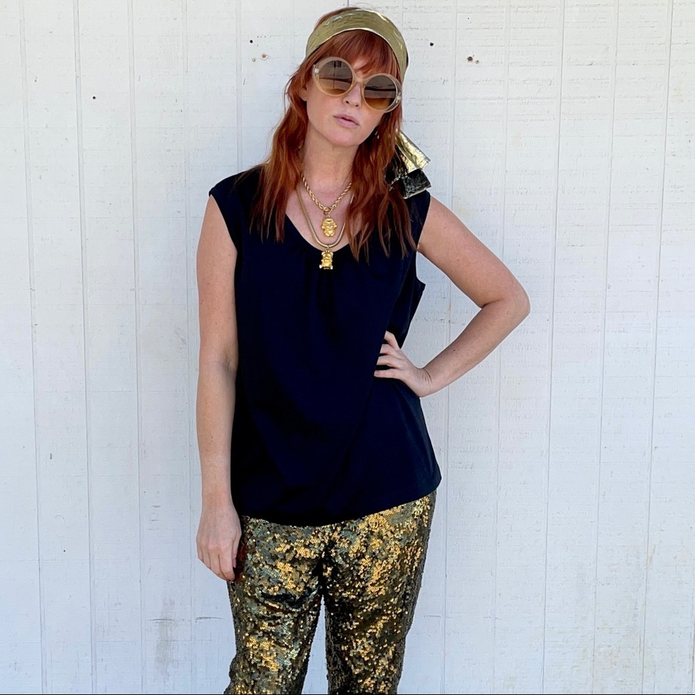 70s Black Disco Top Vintage Blouse